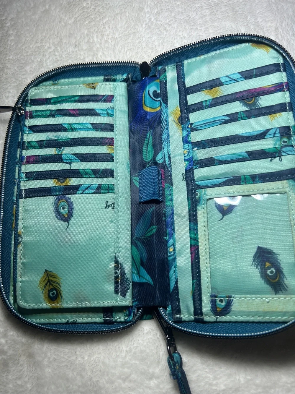 Lug Quilted Peacock-Teal Floral Wristlet Wallet
